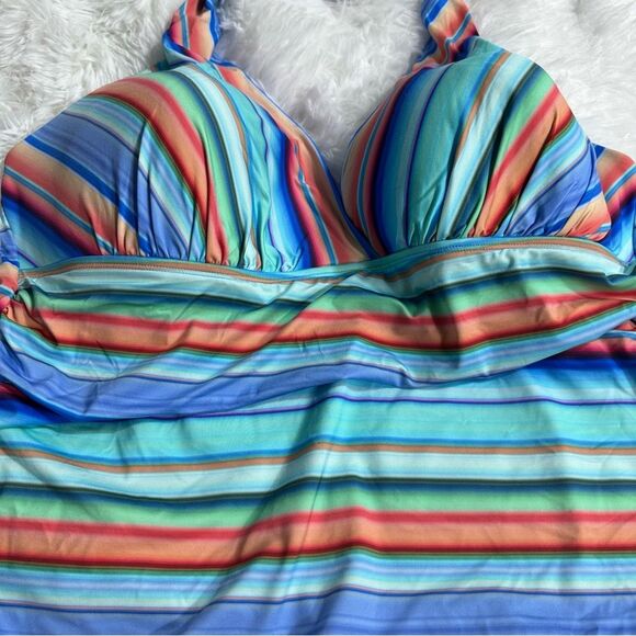 La Blanca Swimwear Sz 22W V-Neck Sunset Striped Multicolor Halter Tankini Top - Picture 5 of 13